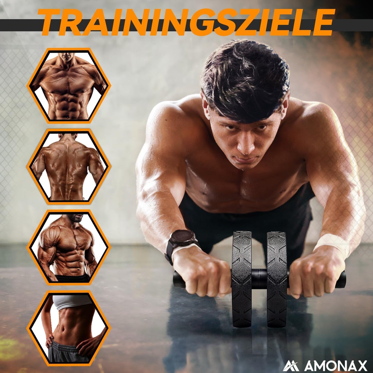 Amonax Bauchroller, Bauchtrainer Ab Roller, Bauchmuskeltrainer Ab Wheel Set, Mit Rutschfester, Inkl. Gut Gepolsterter Kniematte/Knieauflage, Für Männer Und Frauen, Bauchmuskeltraining