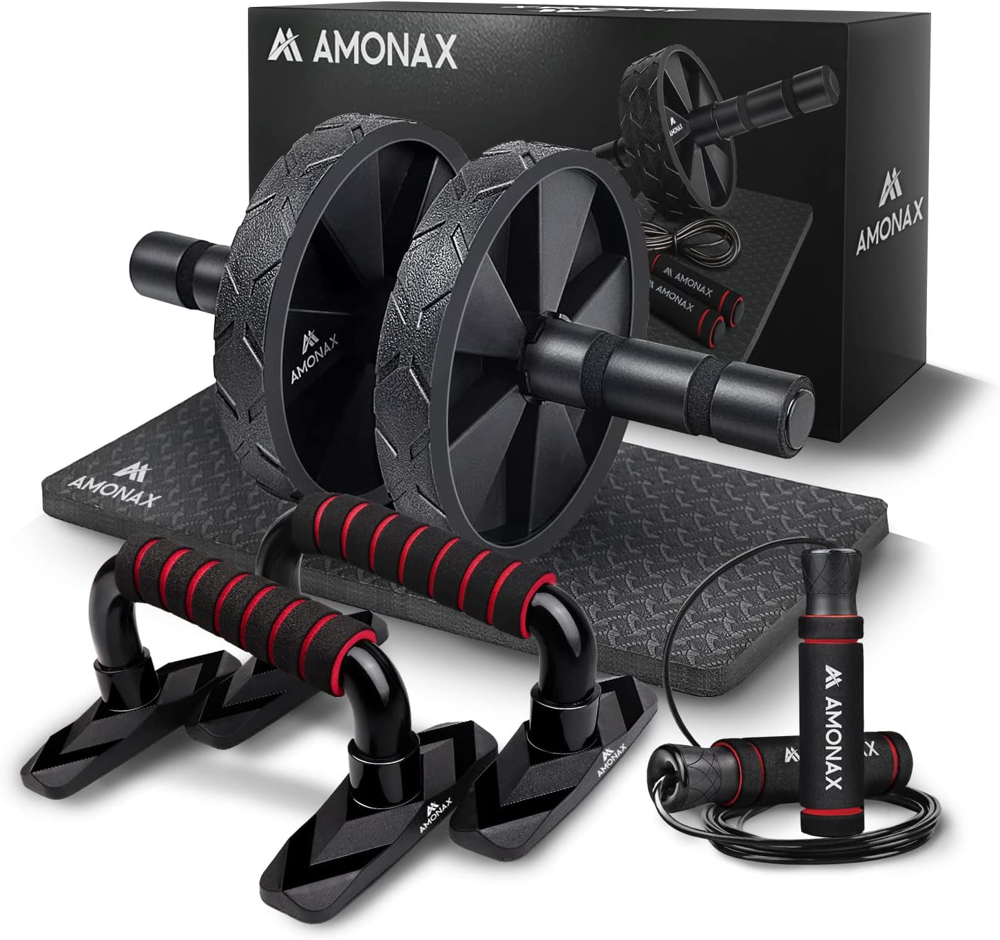 Amonax Bauchroller, Bauchtrainer Ab Roller, Bauchmuskeltrainer Ab Wheel Set, Mit Rutschfester, Inkl. Gut Gepolsterter Kniematte/Knieauflage, Für Männer Und Frauen, Bauchmuskeltraining