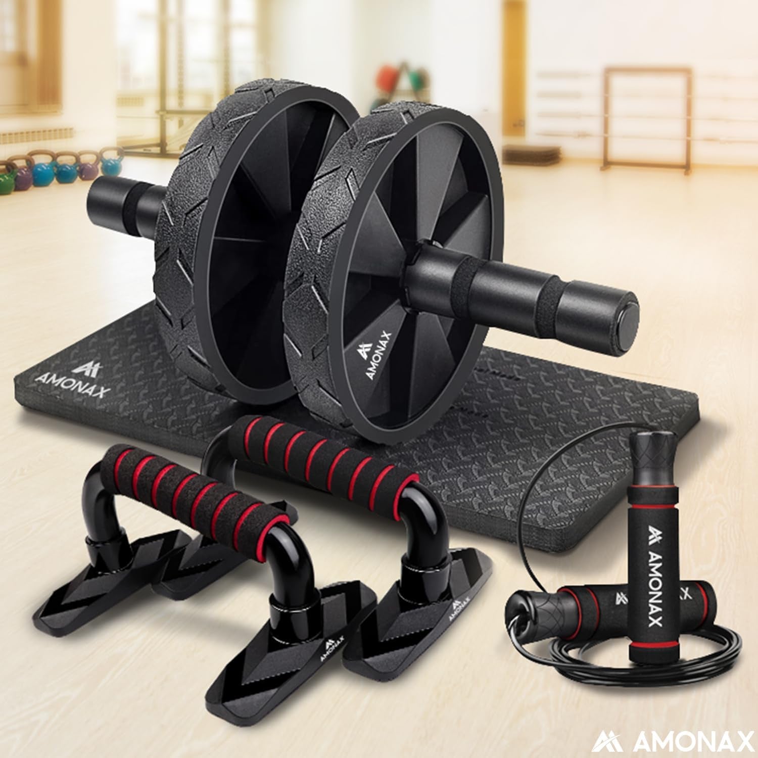 Amonax Bauchroller, Bauchtrainer Ab Roller, Bauchmuskeltrainer Ab Wheel Set, Mit Rutschfester, Inkl. Gut Gepolsterter Kniematte/Knieauflage, Für Männer Und Frauen, Bauchmuskeltraining