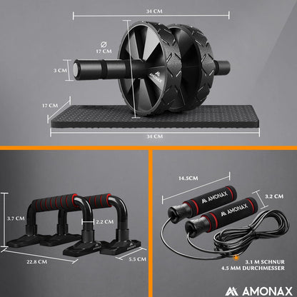 Amonax Bauchroller, Bauchtrainer Ab Roller, Bauchmuskeltrainer Ab Wheel Set, Mit Rutschfester, Inkl. Gut Gepolsterter Kniematte/Knieauflage, Für Männer Und Frauen, Bauchmuskeltraining